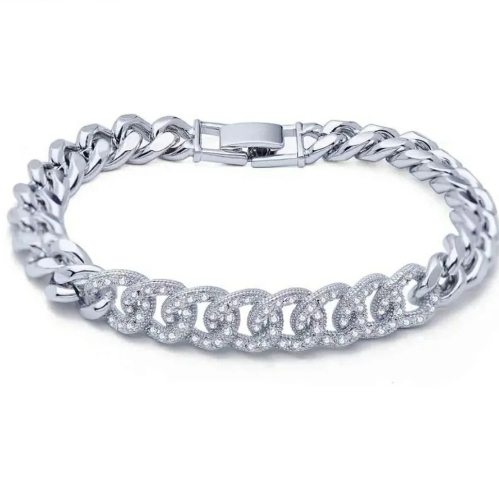 Stunning New Silver Cuban Link Bracelet